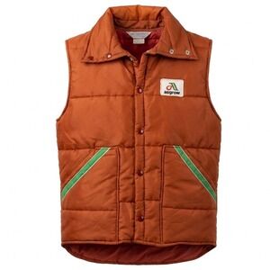 Vintage Upstream Asgrow Puffer Vest Mens Medium Orange Snaps Made in USA 40